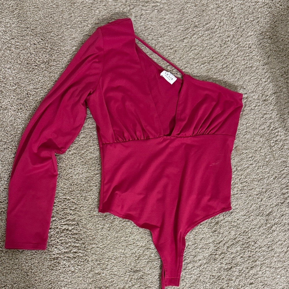 Red Asymmetrical Long Sleeve Top